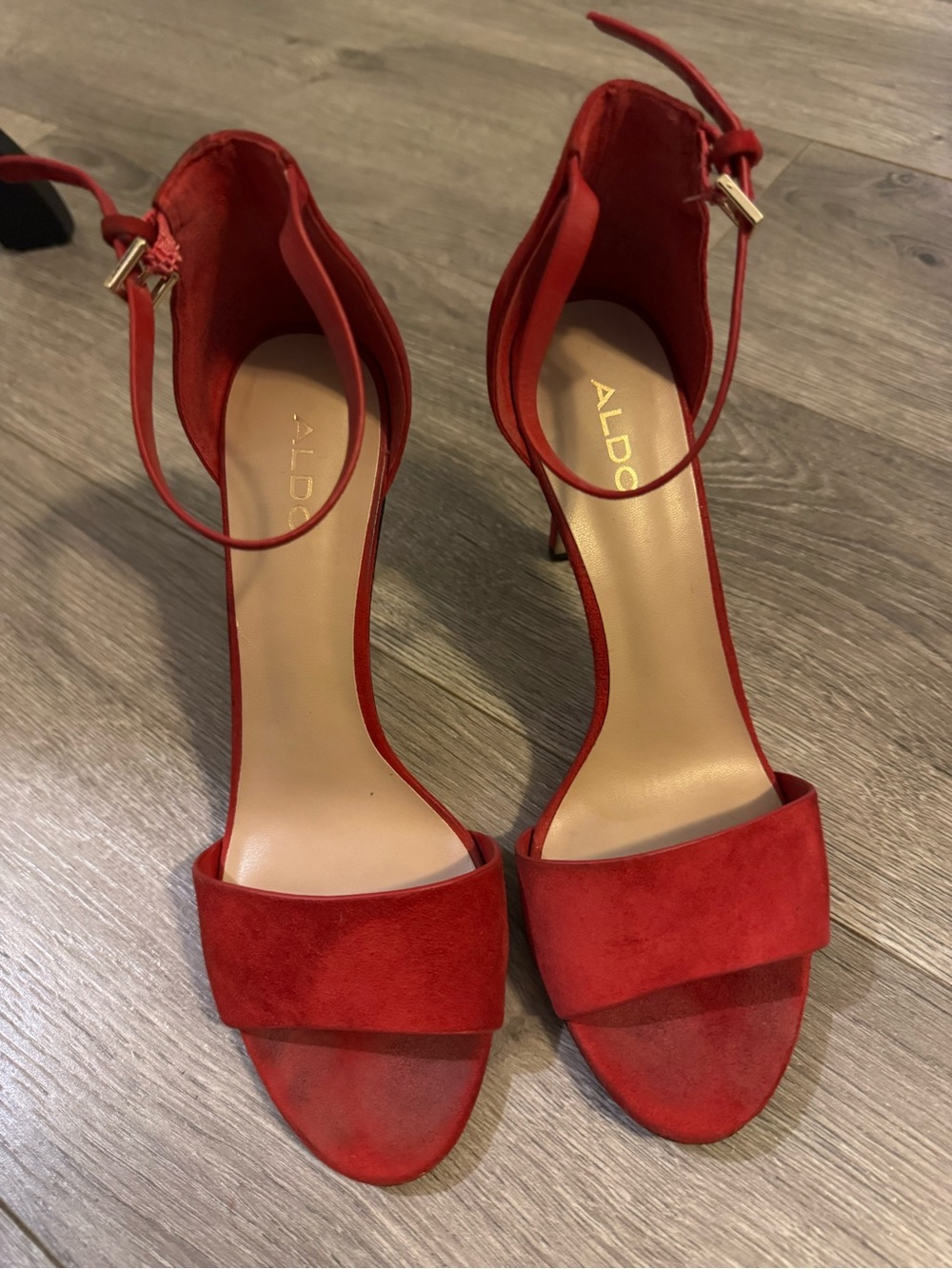 ALDO Red Suede Open-Toe Ankle-Strap Heels